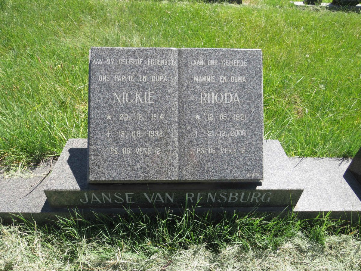RENSBURG Nickie, Janse van 1914-1992 & Rhoda 1921-2008