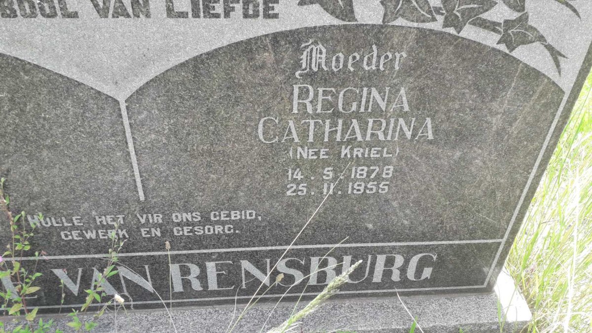 RENSBURG Johannes Frederick, Janse van 1878-1960 &amp; Regina Catharina KRIEL 1878-1955 _1
