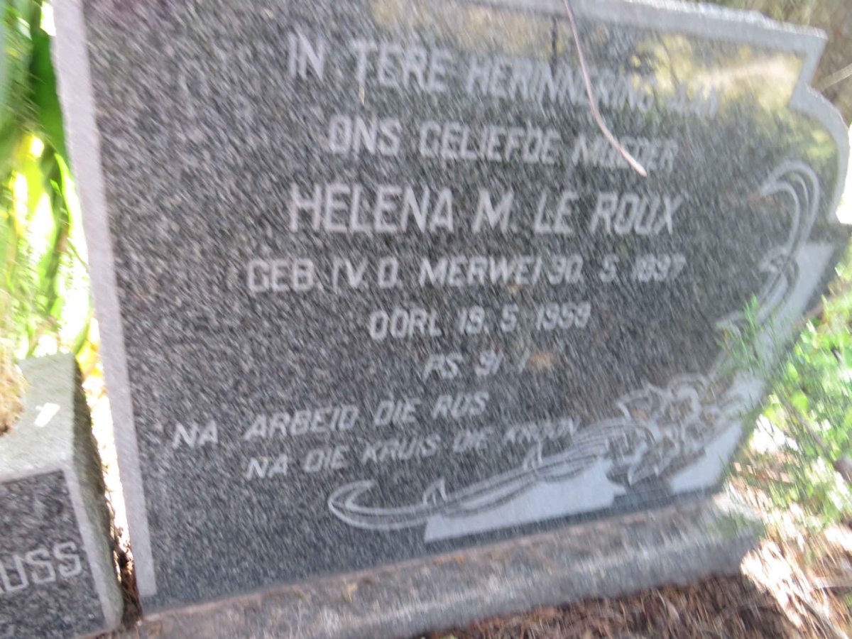 ROUX Helena M., le nee V.D. MERWE 1897-1959