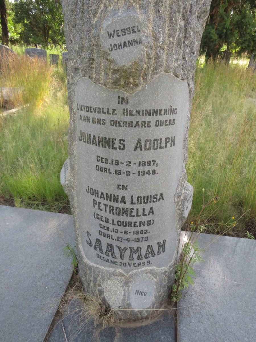 SAAYMAN Johannes Adolph 1897-1948 & Johanna Louisa Petronella LOURENS 1902-1973