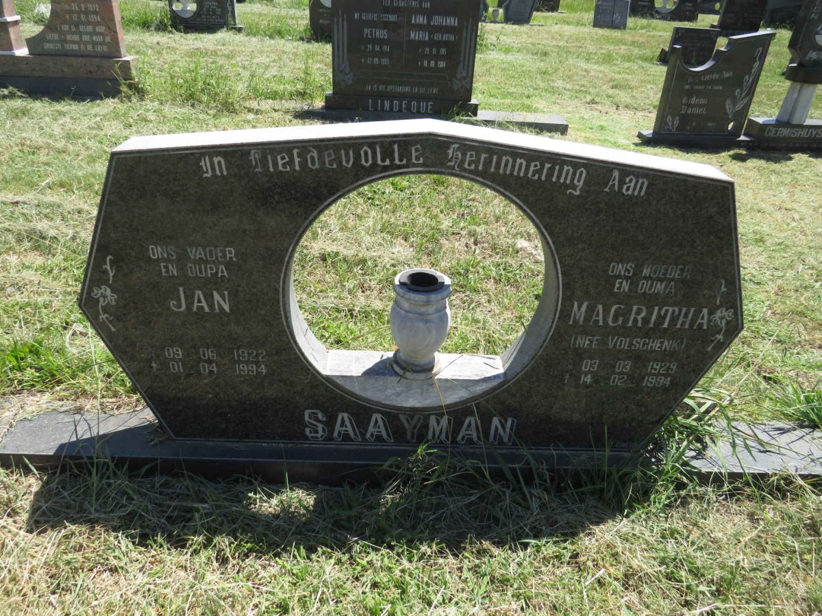 SAAYMAN Jan 1922-1994 & Magritha VOLSCHENK 1929-1994