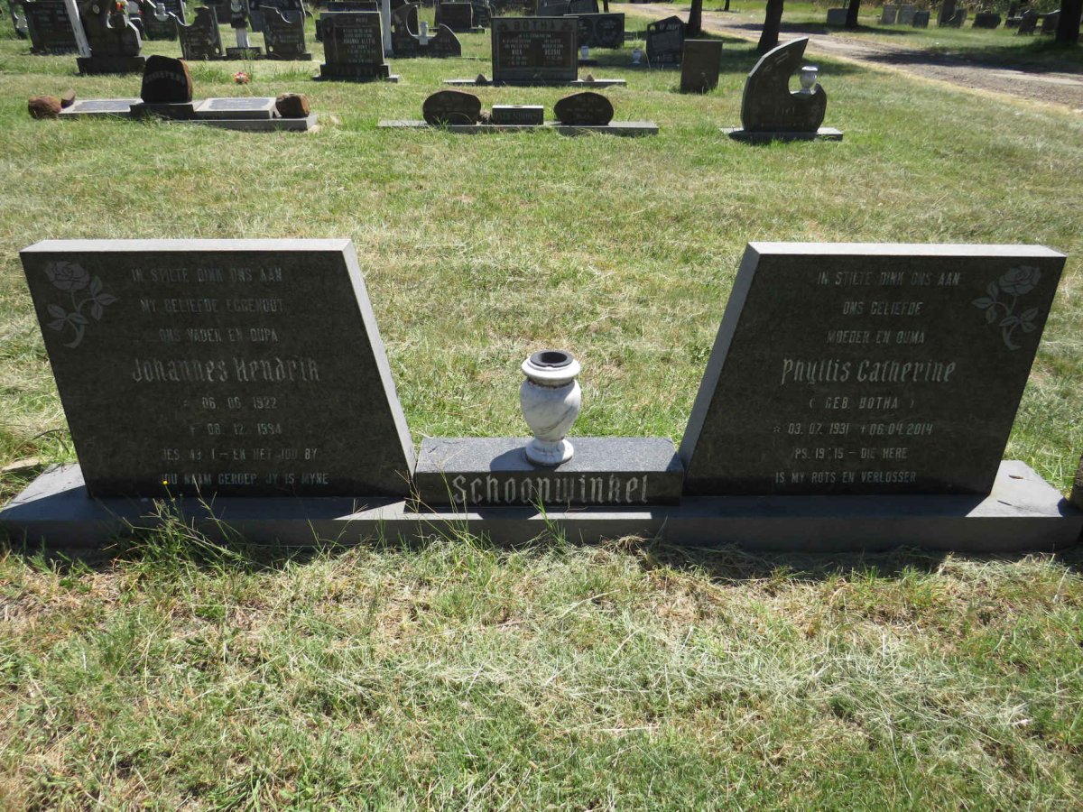 SCHOONWINKEL Johannes Hendrik 1922-1994 & Phyllis Catherine BOTHA 1931-2014