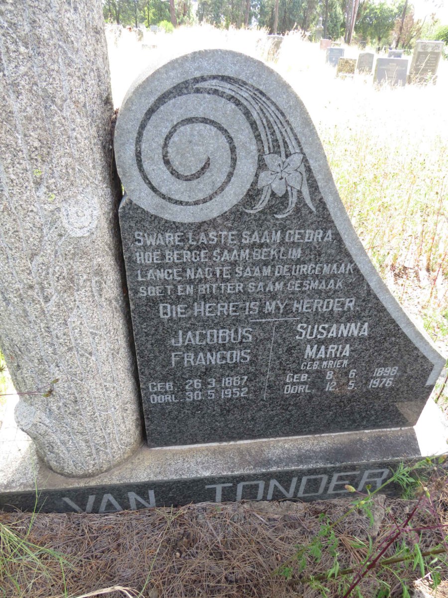TONDER Jacobus Francois, van 1887-1952 & Susanna Maria KRIEK 1898-1976