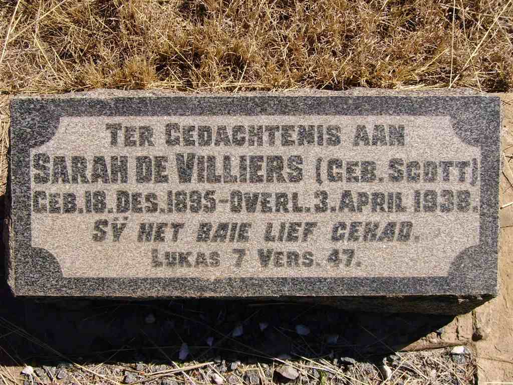 VILLIERS Sarah, de nee SCOTT 1895-1938