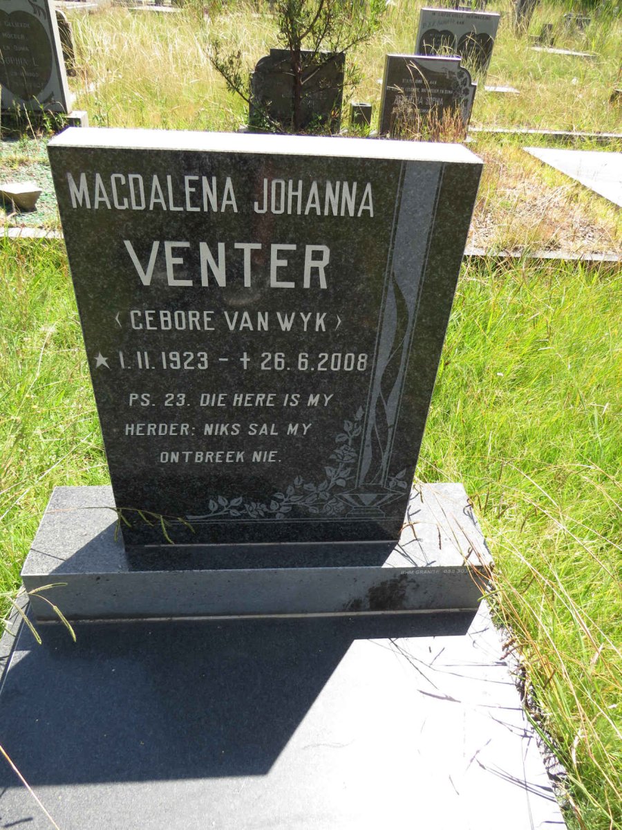 VENTER Magdalena Johanna nee VAN WYK 1923-2008