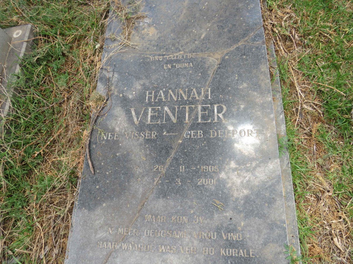 VENTER Hanna voorheen VISSER nee DELPORT 1905-2001