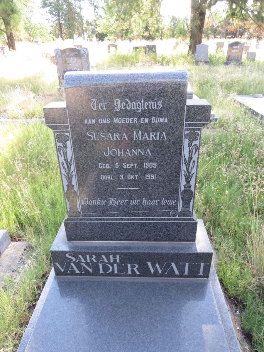 WATT Susara Maria Johanna, van der 1909-1991