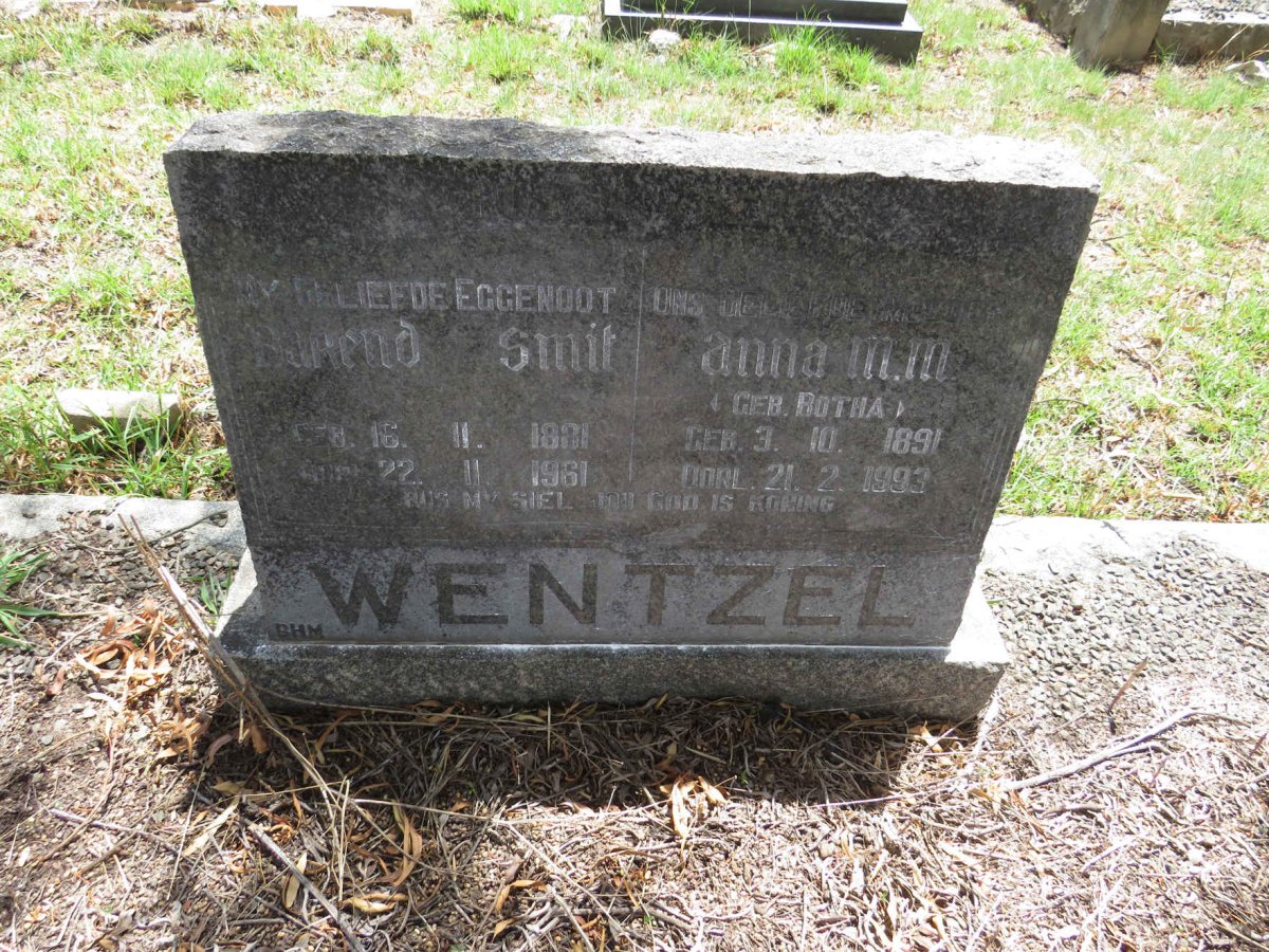WENTZEL Barend Smit 1881-1961 & Anna M.M. BOTHA 1891-1993