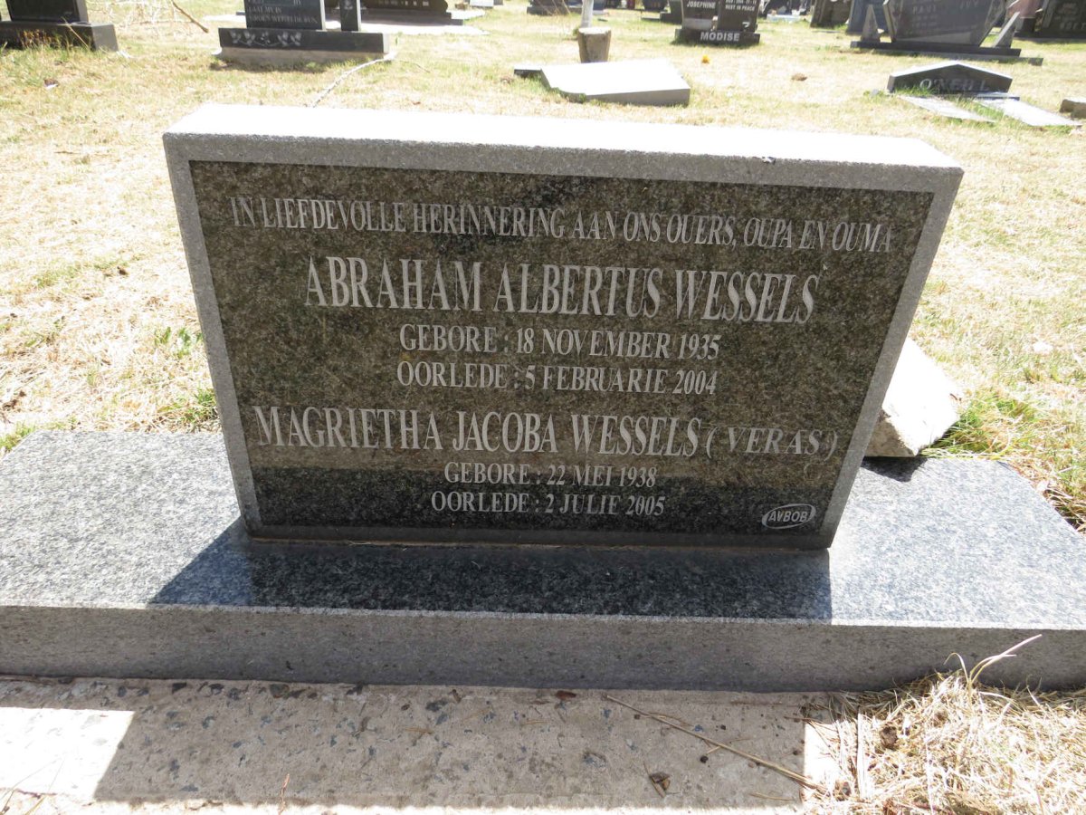 WESSELS Abraham Albertus 1935-2004 & Magrietha Jacoba 1938-2005