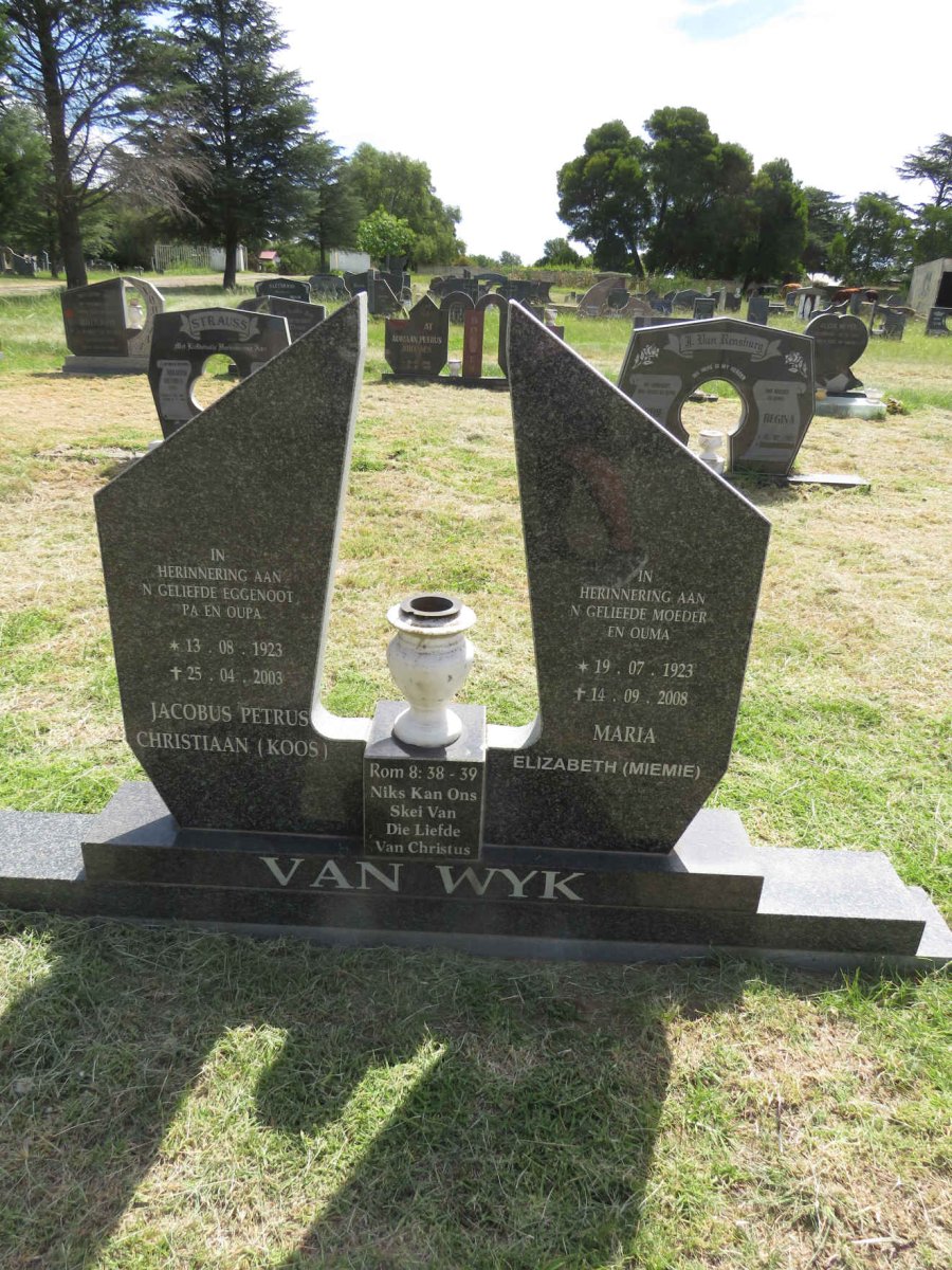 WYK Jacobus Petrus Christiaan, van 1923-2003 & Maria Elizabeth 1923-2008