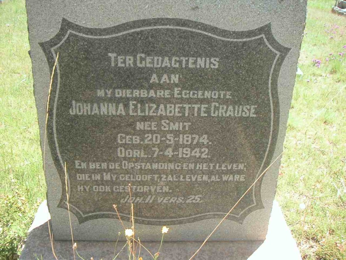 CRAUSE Johanna Elizabette nee SMIT 1874-1942
