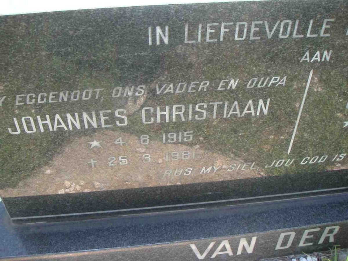 LINDE Johannes Christiaan, van der 1915-1981 &amp; Catharina Germina REYNECKE 1915-1982