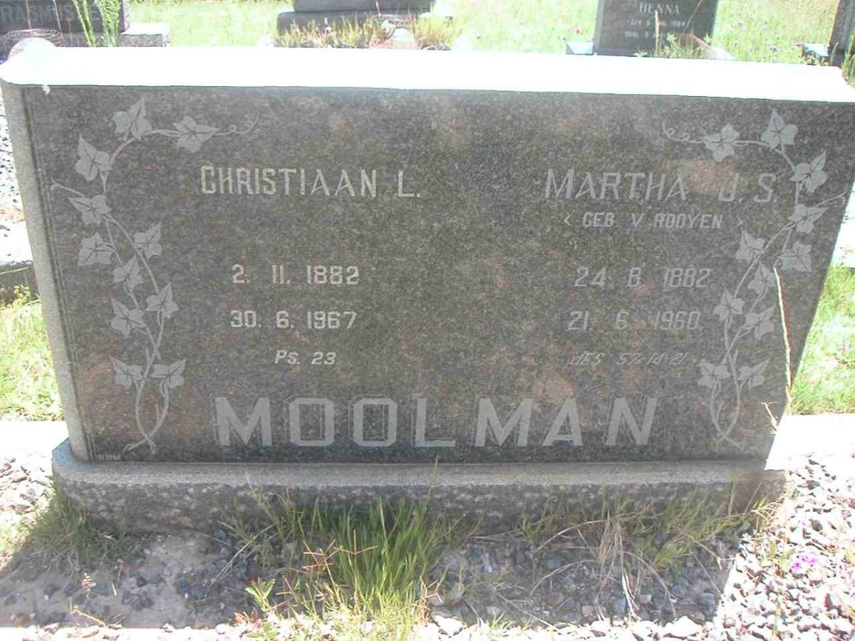 MOOLMAN Christiaan L. 1882-1967 &amp; Martha J.S.  V. ROOYEN 1882-1960