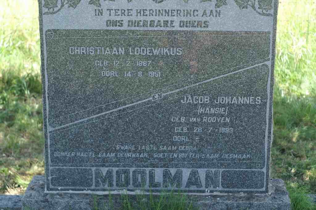 MOOLMAN Christiaan Lodewikus 1887-1951 &amp; Jacob Johannes  VAN ROOYEN 1893-