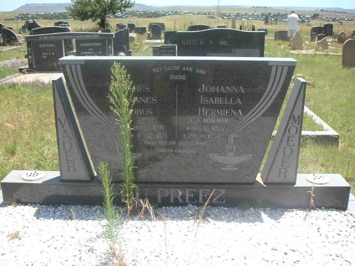 PREEZ Petrus Johannes Jacobus, du 1890-1977 &amp; Johanna Isabella Hermiena MOOLMAN 1895-1958