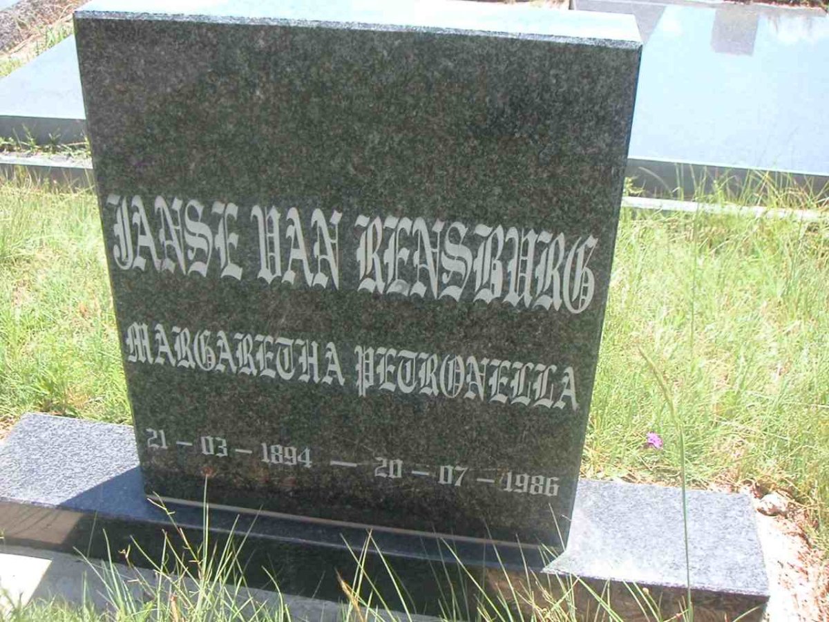 RENSBURG Margaretha Petronella, Janse van 1894-1986