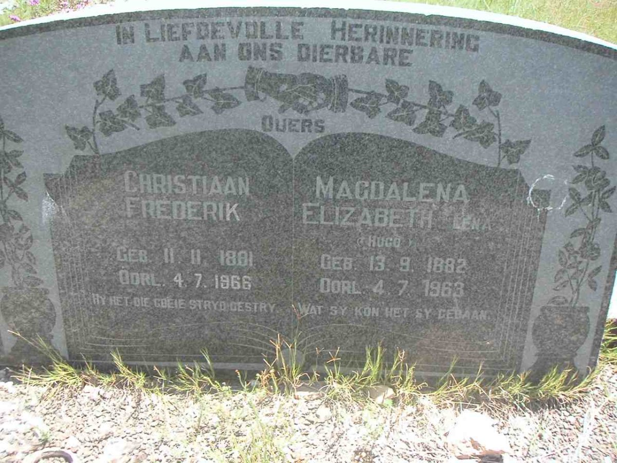 ? Christiaan Frederik 1881-1966 &amp; Magdalena Elizabeth HUGO 1882-1963