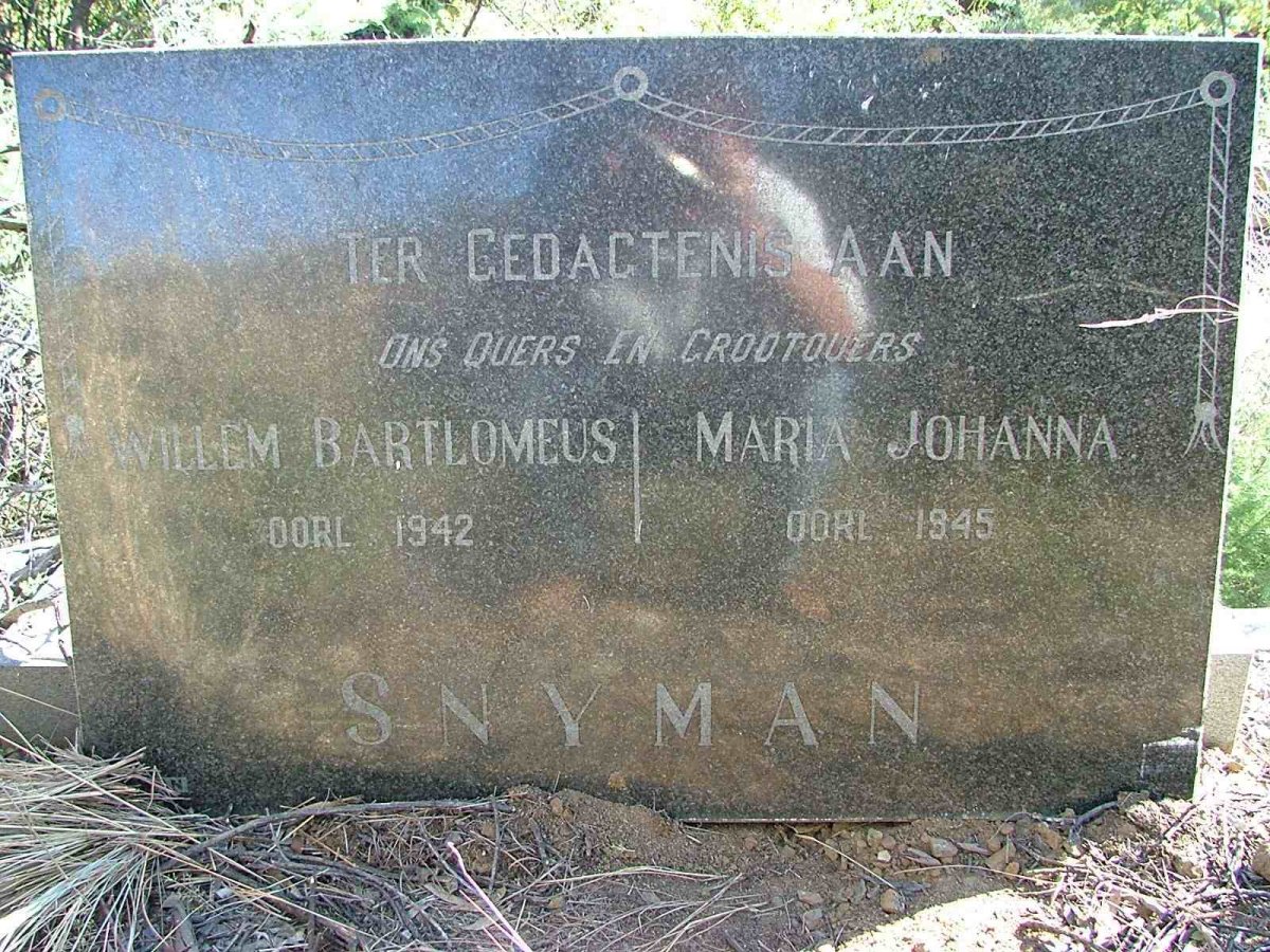 SNYMAN Willem Bartlomeus -1942 &amp; Maria Johanna -1945