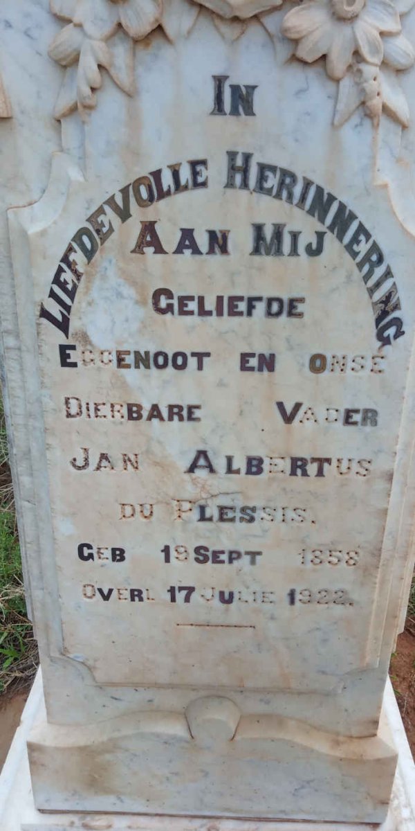 PLESSIS Jan Albertus, du 1858-1922
