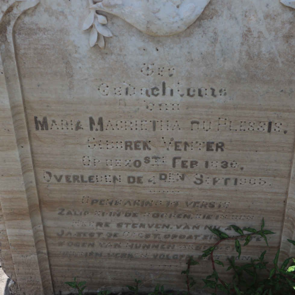 PLESSIS Maria Magrietha, du nee VENTER 1830-1905