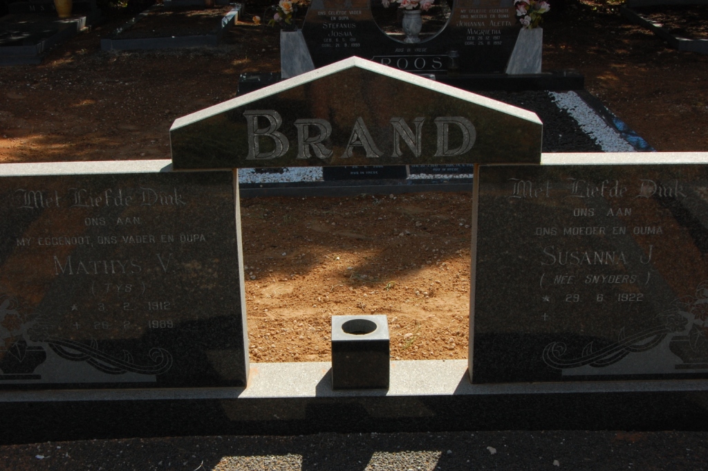 BRAND Mathys V. 1912-1989 &amp; Susanna J. SNYDERS 1922-