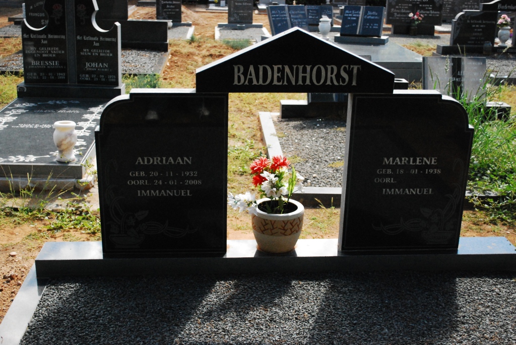 BADENHORST Adriaan 1932-2008 &amp; Marlene 1938-