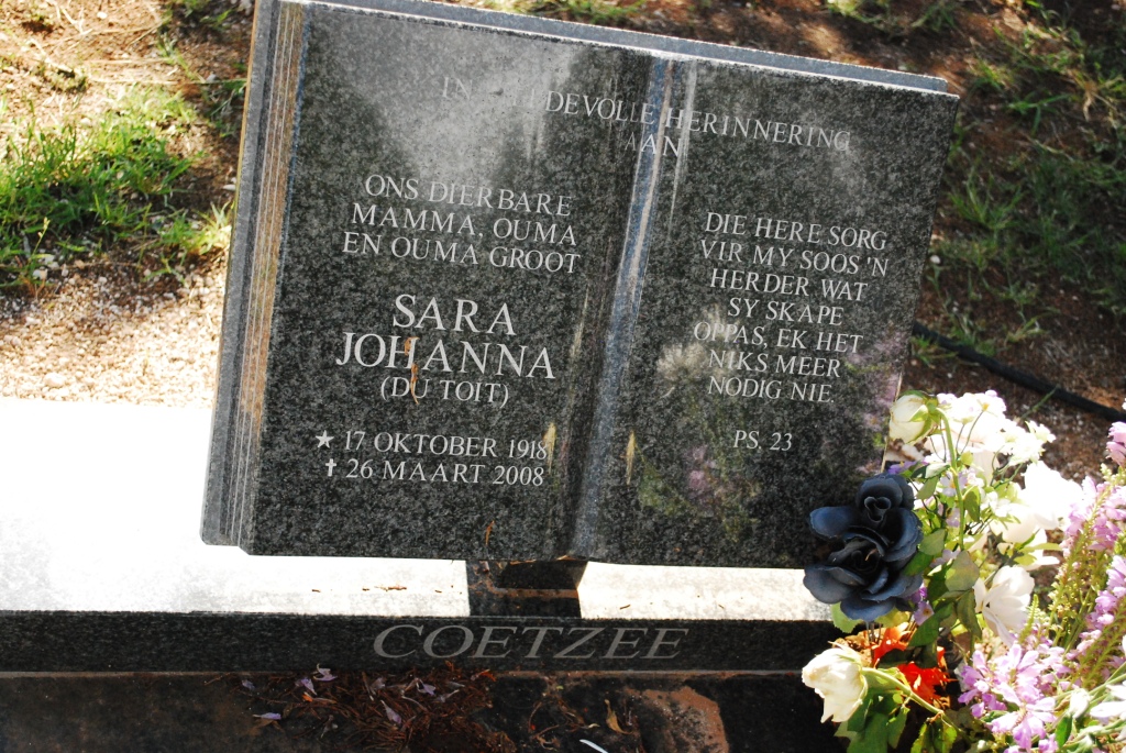 COETZEE Sara Johanna nee DU TOIT 1918-2008