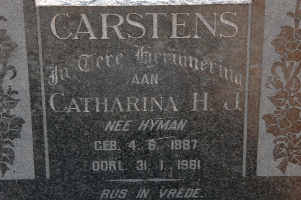 CARSTENS Catharina H.J. nee HYMAN 1887-1961