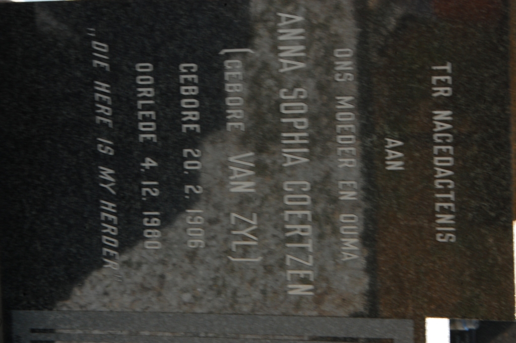 COERTZEN Anna Sophia nee VAN ZYL 1908-1980