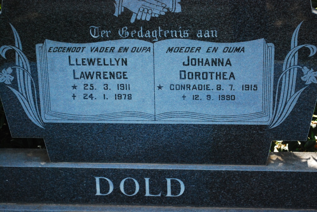 DOLD Llewellyn Lawrence 1911-1978 &amp; Johanna Dorothea CONRADIE 1915-1990