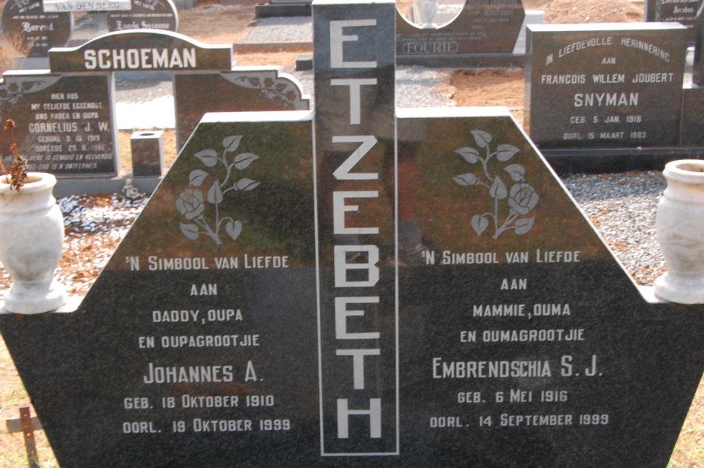 ETZEBETH Johannes A. 1910-1999 &amp; Embrendschia S.J. 1916-1999