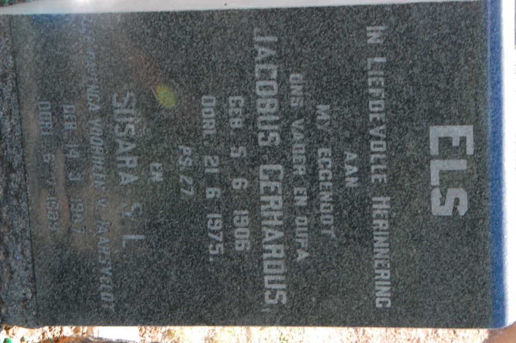 ELS Jacobus Gerhardus 1906-1975 &amp; Susara S.L VAN JAARSVELDT nee HAVENGA 1907-1989