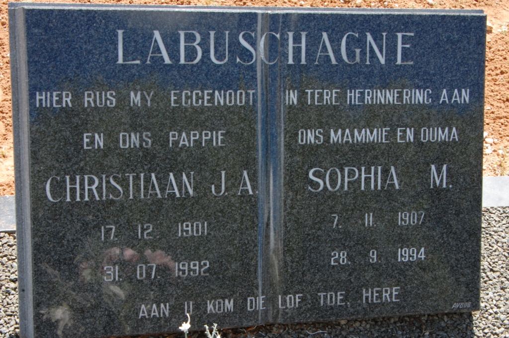LABUSCHAGNE Christiaan J.A. 1901-1992 &amp; Sophia M. 1907-1994