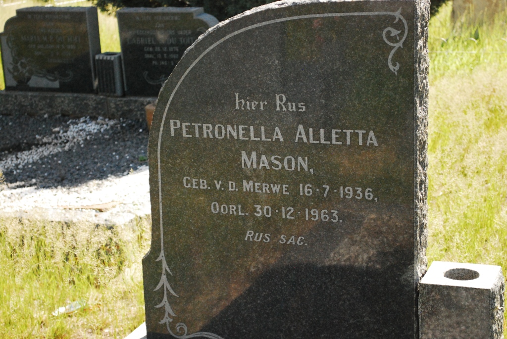 MASON Petronella Alletta nee VAN DER MERWE 1936-1963