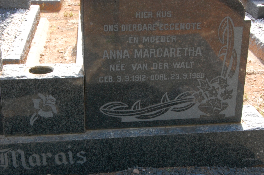 MARAIS Anna Margaretha nee VAN DER WALT 1912-1960