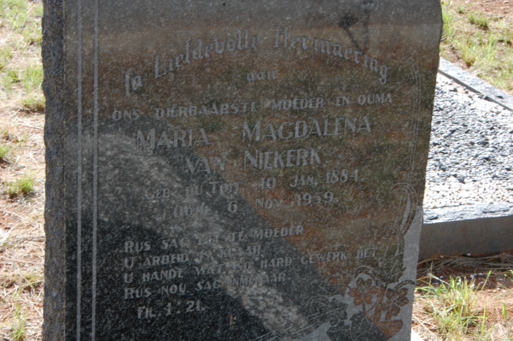 NIEKERK Maria Magdalena, van nee DU TOIT 1884-1959