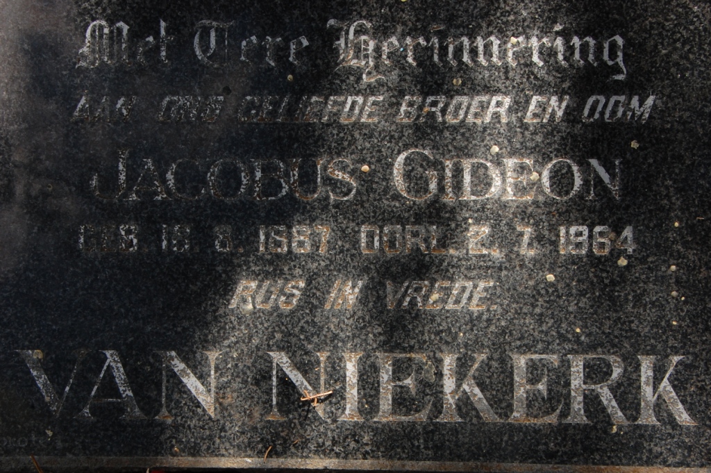 NIEKERK Jacobus Gideon, van 1887-1964