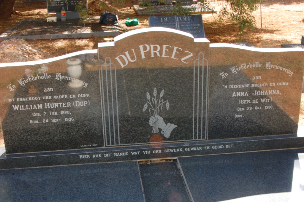 PREEZ William Hunter, du 1920-1996 &amp; Anna Johanna DE WIT 1930-
