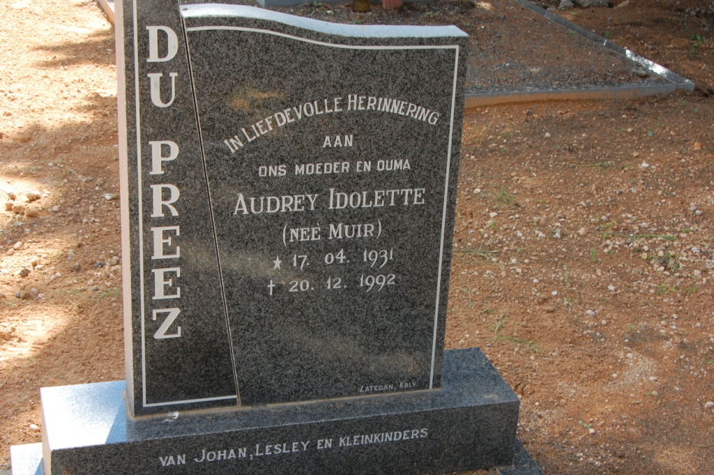 PREEZ Audrey Idolette, du nee MUIR 1931-1992