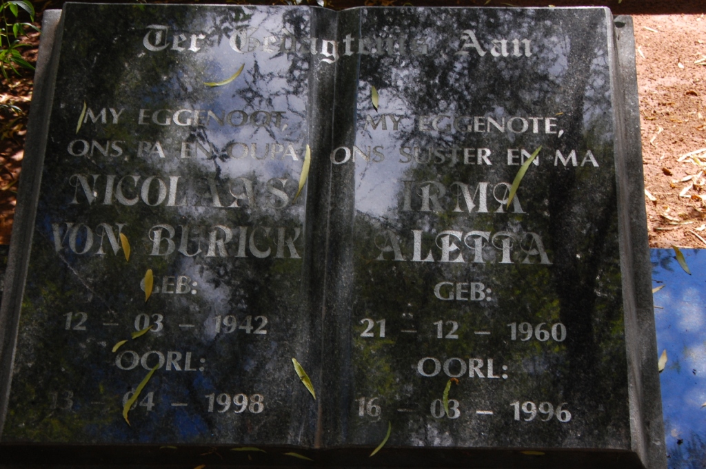 PEYPER Nicolaas von Burick 1942-1998 &amp; Irma Aletta 1960-1996