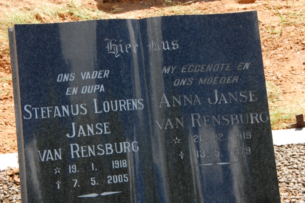 RENSBURG Stefanus Lourens, Janse van 1918-2005 &amp; Anna 1919-1979