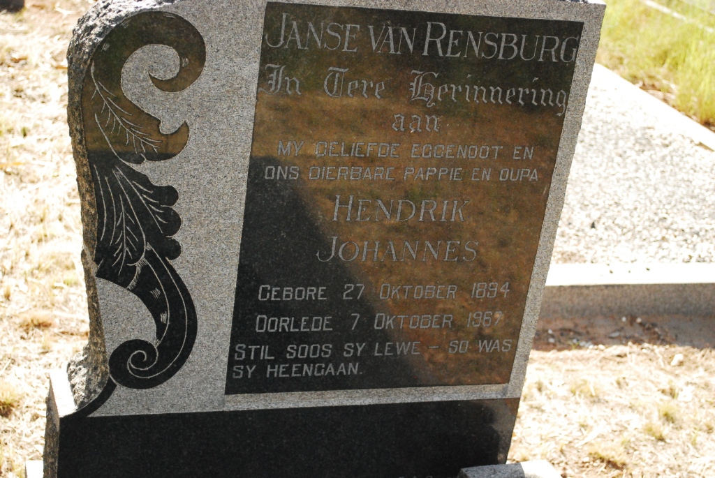 RENSBURG Hendrik Johannes, Janse van 1894-196?