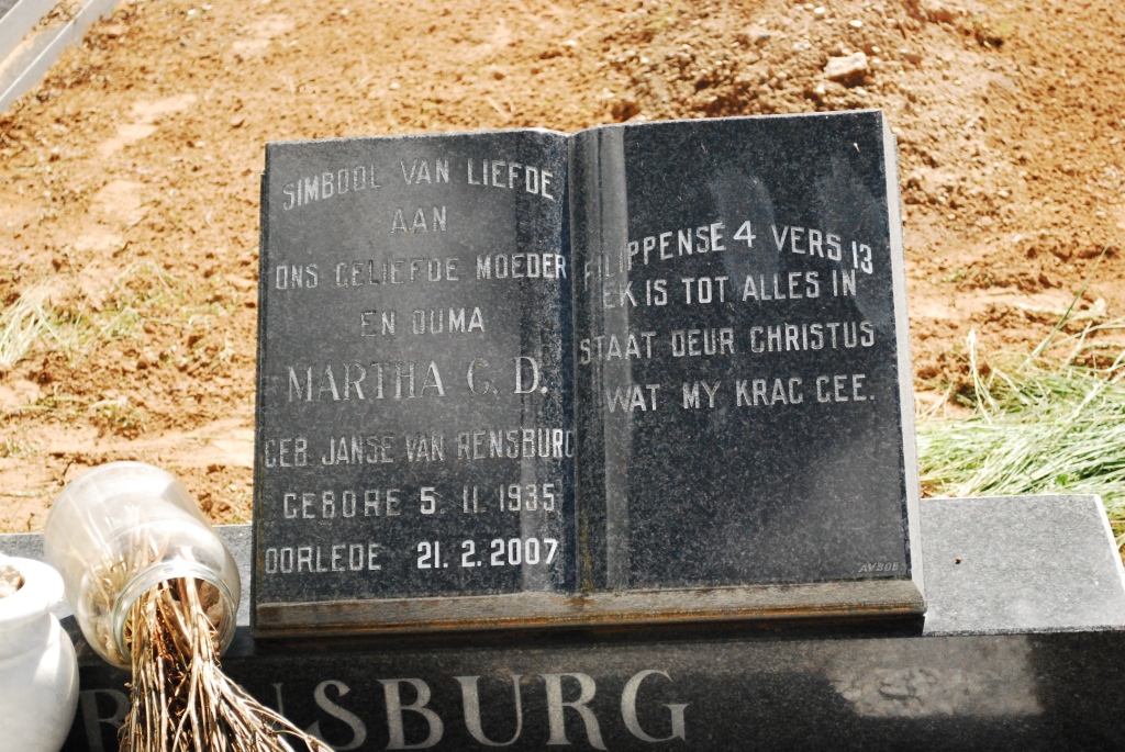 RENSBURG Martha C.D., Janse van nee JANSE VAN RENSBURG 1935-2007