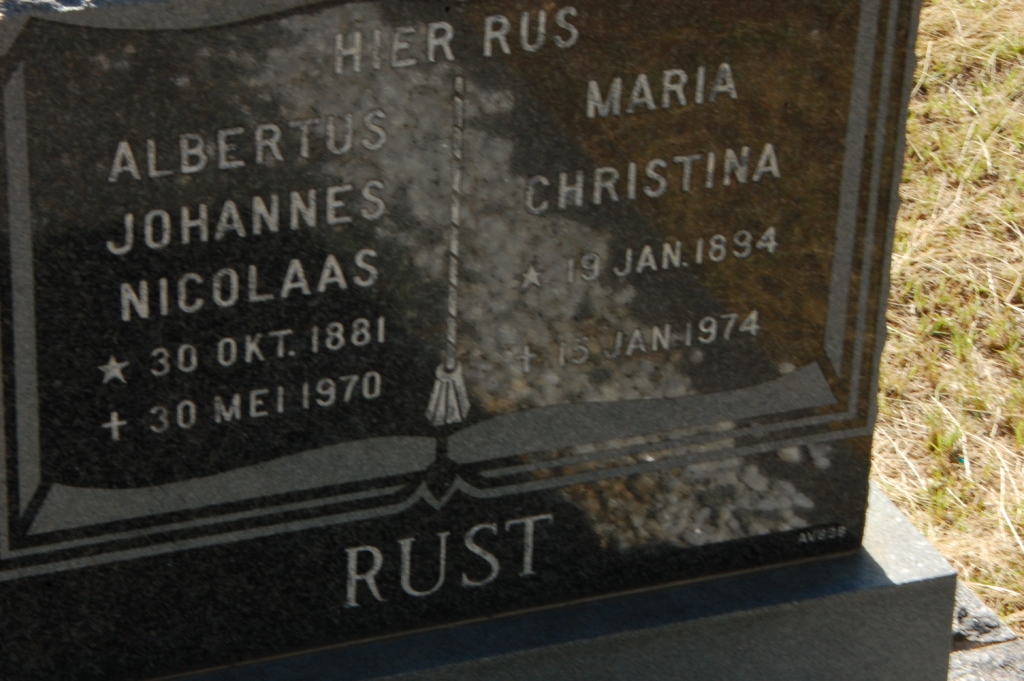 RUST Albertus Johannes Nicolaas 1881-1971 &amp; Maria Christina 1894-1974