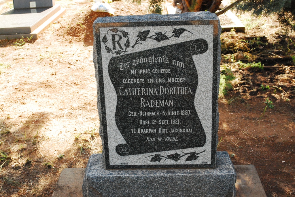 RADEMAN Catherina Dorethea nee NOTHNAGEL 1897-1921