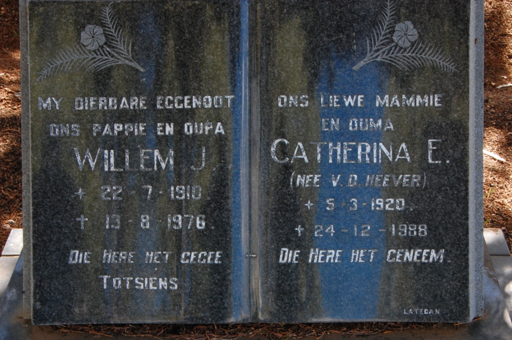 RENSBURG Willem J., van 1910-1976 &amp; Catherina E. V.D. HEEVER 1920-1988