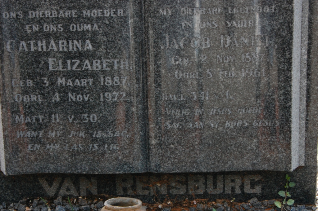 RENSBURG Jacob Daniel, van 1887-1961 &amp; Catharina Elizabeth 1887-1972