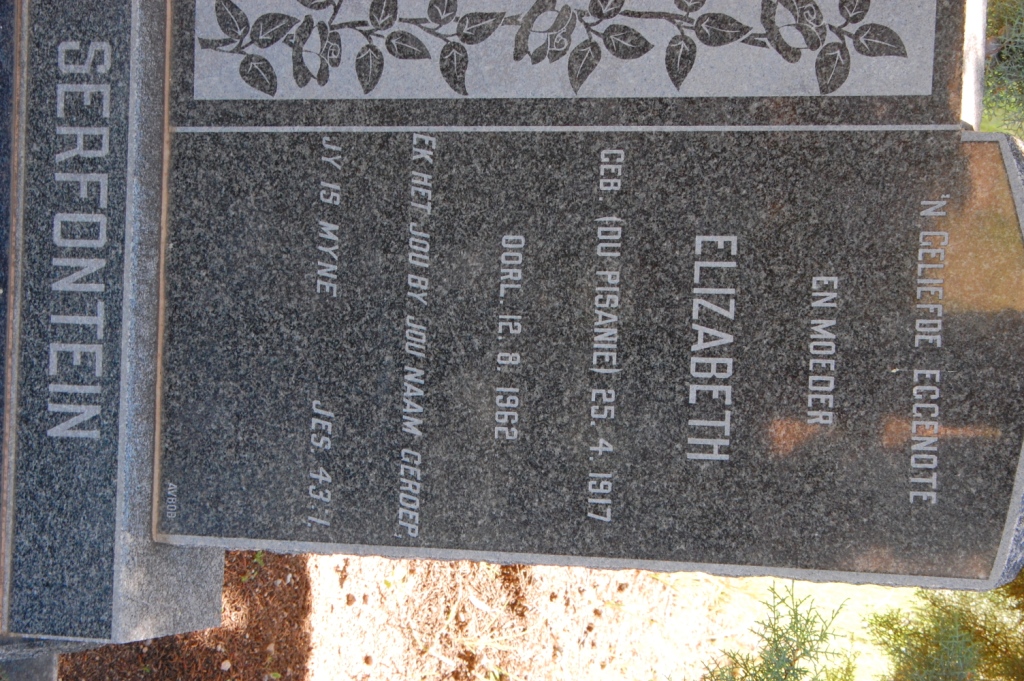 SERFONTEIN Elizabeth nee DU PISANIE 1917-1962