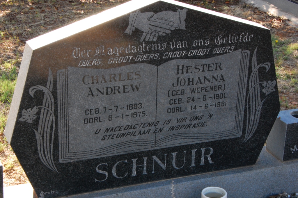 SCHNUIR Charles Andrew 1893-1975 &amp; Hester Johanna WEPENER 1901-1981