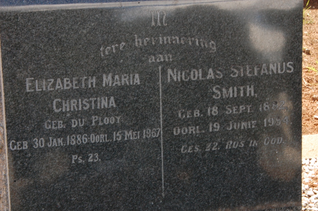 SMITH Nicolas Stefanus 1882-1954 &amp; Elizabeth Maria Christina DU PLOOY 1886-1967